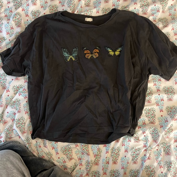 Garage Tops - Garage Black Crop Top with Butterfly Design